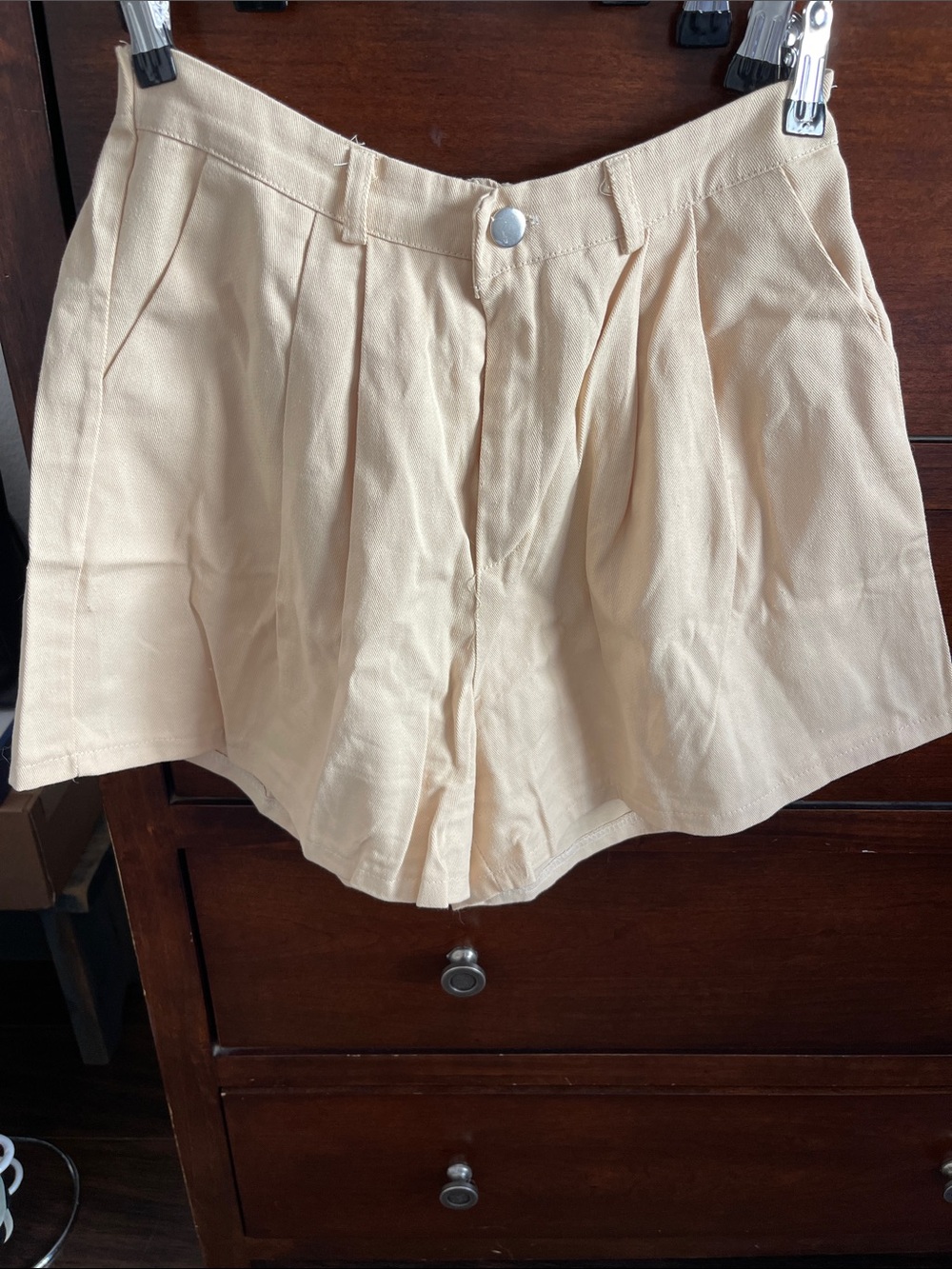 High-Rise Cream Pleated Women’s Bermuda Shorts